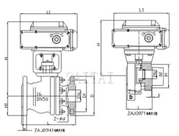 超短型ZAJQ电动调节对夹式球阀外形尺寸